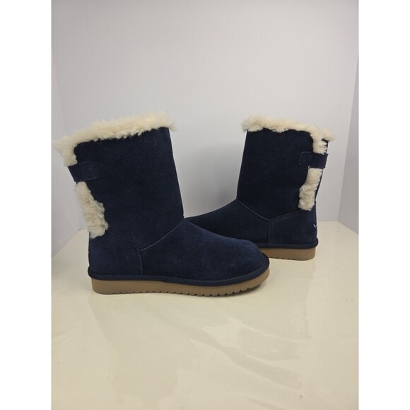 Koolaburra By Ugg Blue Suede Mid Calf  Sz 7 Fur Lining Snow Boot Comfy & Warm - Picture 8 of 10